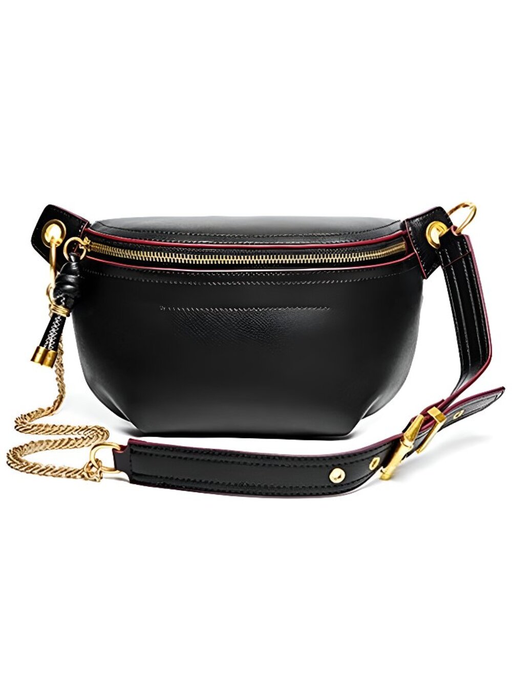 Women Chain Strap Cross-body Bags Genuine Leather Waist Bag with Zipper Closure